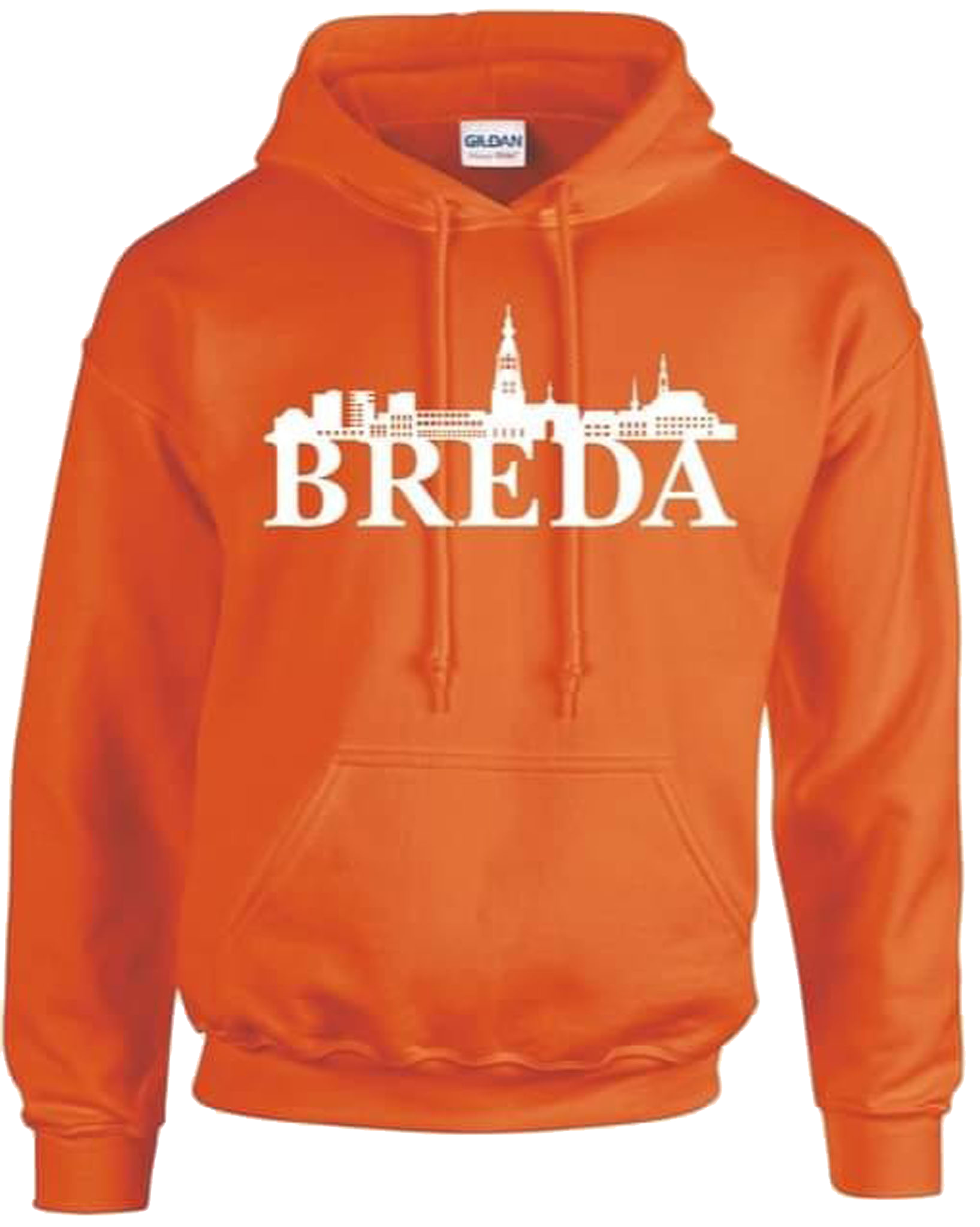 Hoodie oranje witte opdruk